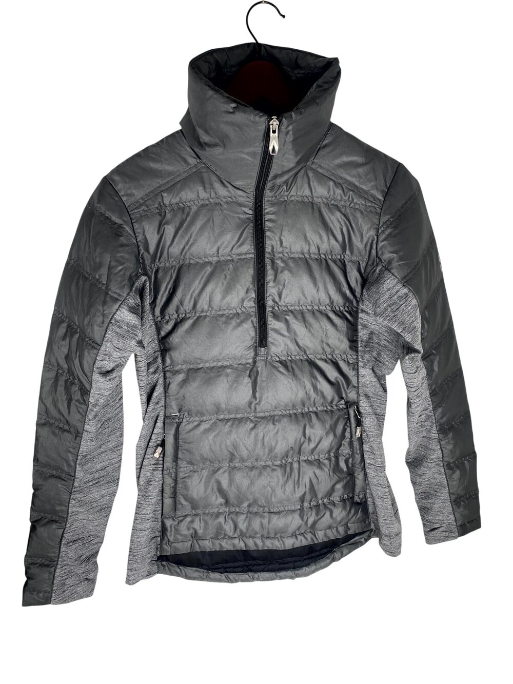 Spyder Solitude Down Jacket Women's Medium Gray Long Sleeve Mock Neck Half Zip